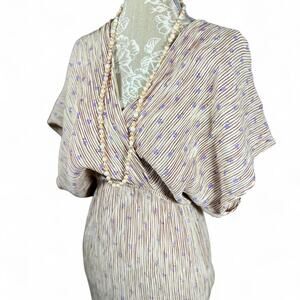 Bucket List Drape Back Midi Dress – Soft Lavender Floral Stripe Vintage 70s